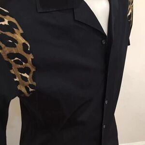 Black Shirt with Leopard Print Accents